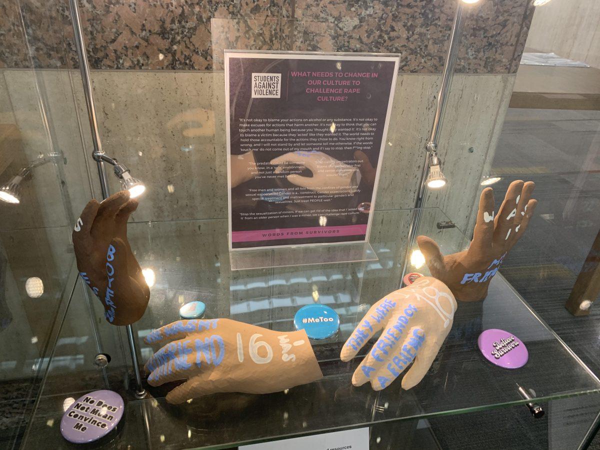 Part of the Like The Back of My Hand exhibit on the fourth floor of Alkek, Tuesday, April 13, 2021.