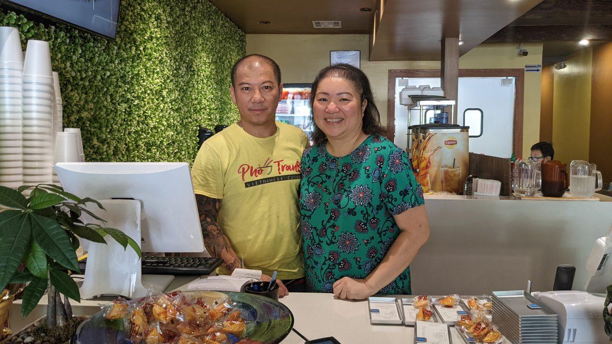Pho Tran88 owners Steven Tran (left) and Dao Tran (right) pose for a picture, Thursday, June 17, 2021, in Pho Tran88, San Marcos.