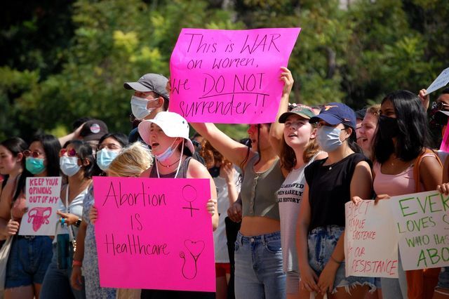 Students from Texas State and the University of Texas at Austin join together to protest the Heartbeat Bill, Friday, Sept. 10 at the Texas Capitol.