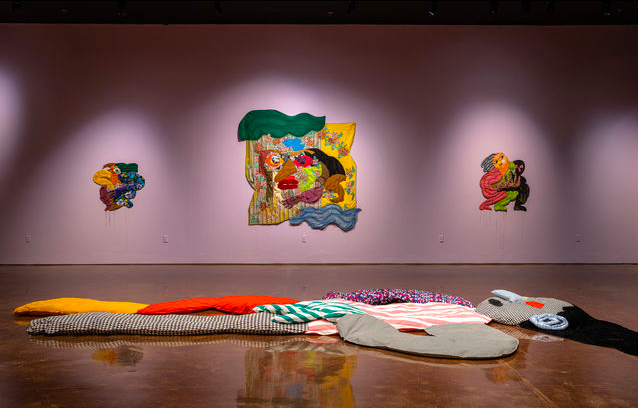 Olas Malcriadas by Maria Guzmán Capron on display at Texas State Galleries. The exhibit explores Guzmán Capron’s identity as an immigrant born in Milan, Italy to a Peruvian mother and Columbian father.