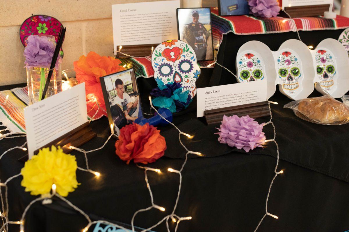 A Día de los Muertos altar celebrates passed loved ones, Monday, Nov. 1, 2021, in the Student Recreation Center. The display is one of 18 altars on campus this year.