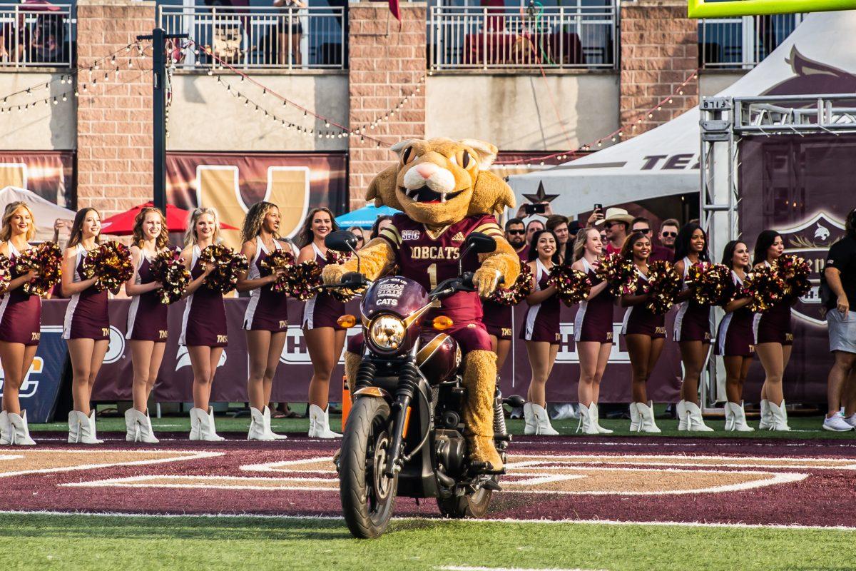Texas+State+mascot%2C+Boko%2C+rides+a+motorcycle+to+lead+the+Bobcats+out+onto+the+field+before+the+start+of+a+football+game%2C+Saturday%2C+Sept.+24%2C+2022%2C+at+Bobcat+Stadium.