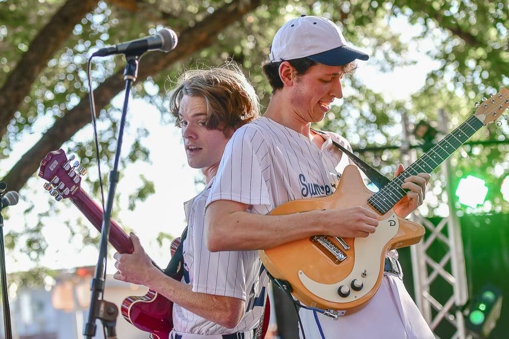 Garrett Douglas and Sean Ryan play with their band, Summer Rental, on the courthouse stage at SMFest 2021.