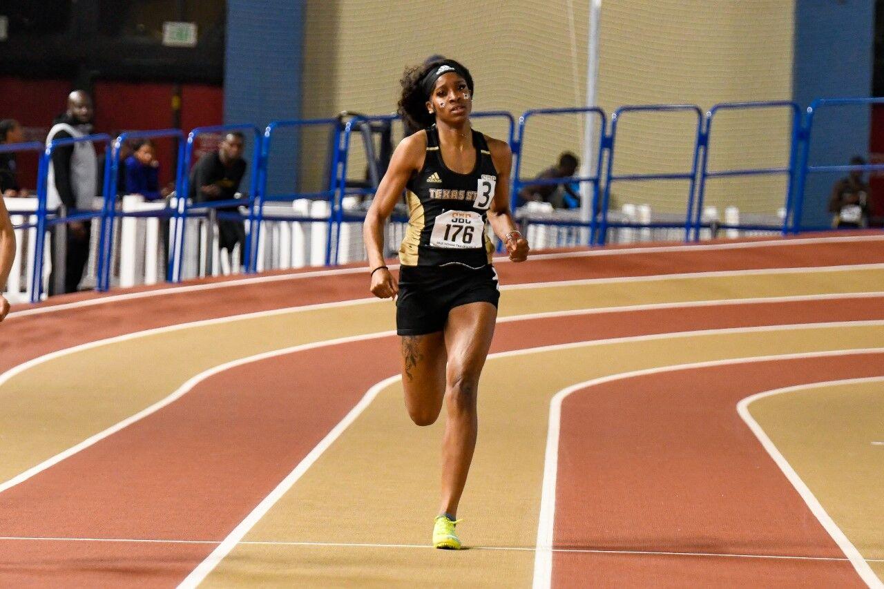 Senior runner Sedrickia Wynn competes at the 2022 Sun Belt Indoor Track Championship, Monday, Feb. 21, 2022.