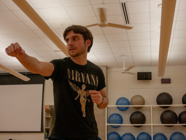 Texas State mechanical engineering freshman Reece Cavallo practices a jab at a tawkwondo class on Friday, Feb. 3, 2023, at Texas State Recreational Center.