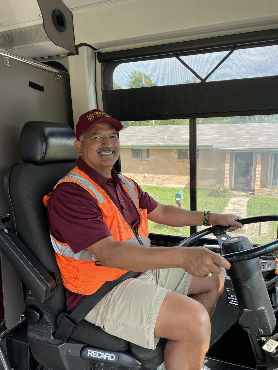Eloy Collazo drives the Holland Shuttle, May 1, 2023, in San Marcos.