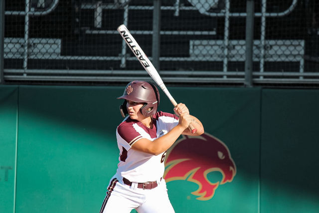 Sophomore left fielder Ciara Trahan steps up to bat during the Texas State versus South Alabama.