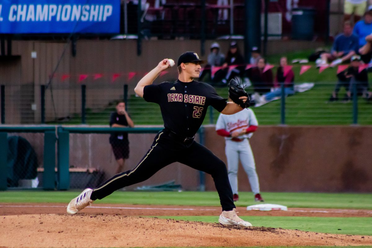 Texas+State+sophomore+pitcher+Levi+Wells+%2825%29+pitches+to+a+Cardinal+batter+during+game+four+of+the+NCAA+Stanford+Regional+against+Stanford%2C+Saturday%2C+June+5%2C+2022%2C+at+Klein+Field+at+Sunken+Diamond+in+Palo+Alto%2C+CA.+The+Bobcats+won+5-2%2C+sending+Texas+State+Baseball+to+an+NCAA+Regional+final+for+the+first+time+in+its+program+history.