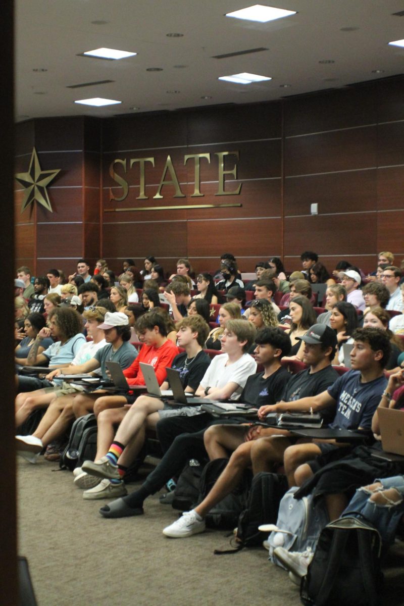 Students attend a political science class in the LBJ Teaching Theater, Monday, Aug. 22, 2023, in San Marcos.