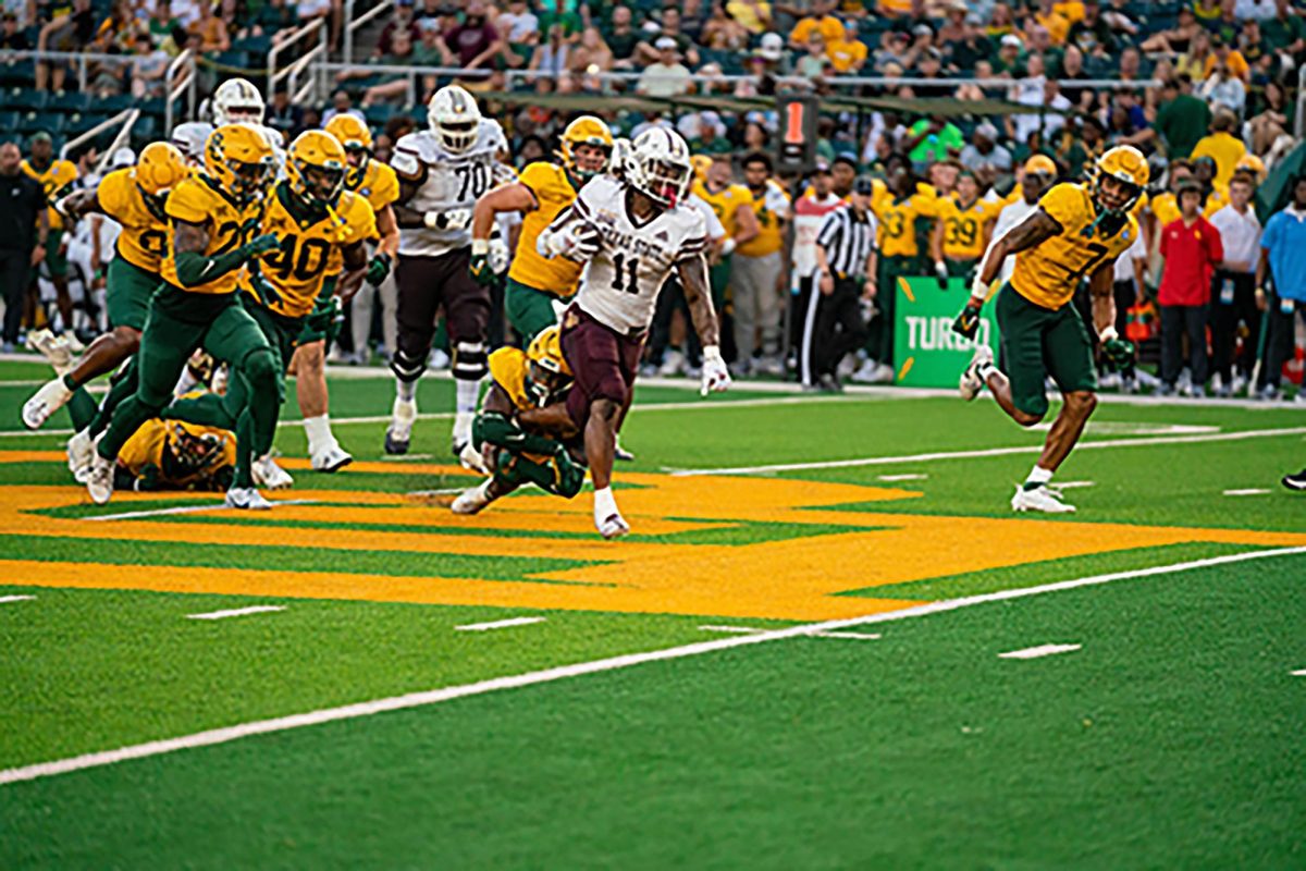 Texas State redshirt junior running back Calvin Hill (11) carries the ball against Baylor, Saturday, Sept. 2, 2023, at McLane Stadium in Waco, Texas. 