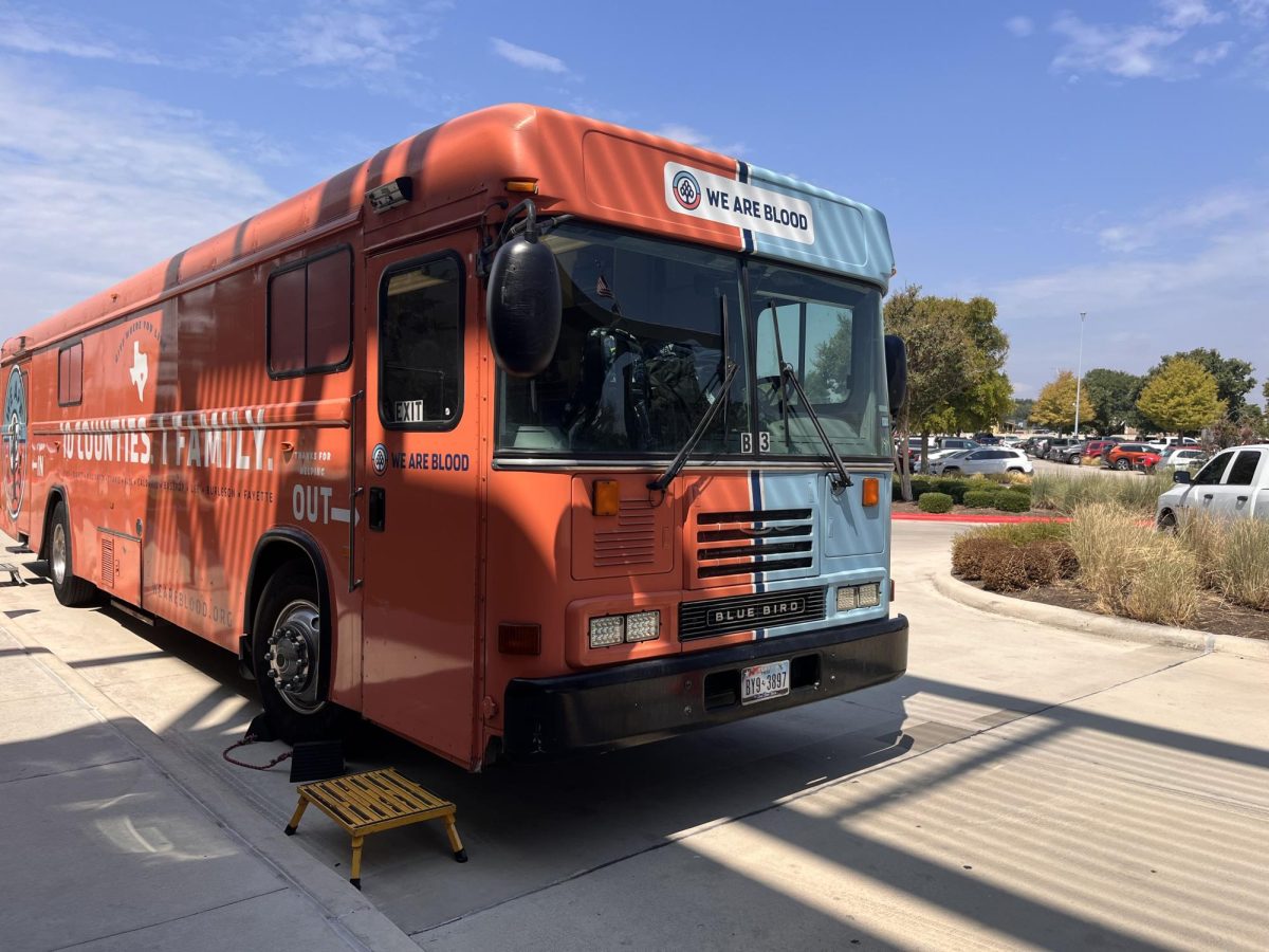 We Are Bloods bus that they use for mobile blood drives, Wednesday, Sept. 13, 2023, at McCoys Building Supply Corporate Office in San Marcos.