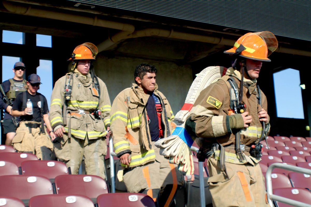 Members of San Marcos Fire Department commemorate the lives lost in the 9/11 attacks during their annual stair climb, Sunday, Sept. 10, 2023 at Bobcat Stadium.