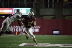 Texas State junior wide receiver Joey Hobert (10) runs with the ball after the catch against Troy, Saturday, Oct. 28, 2023, at Bobcat Stadium. 