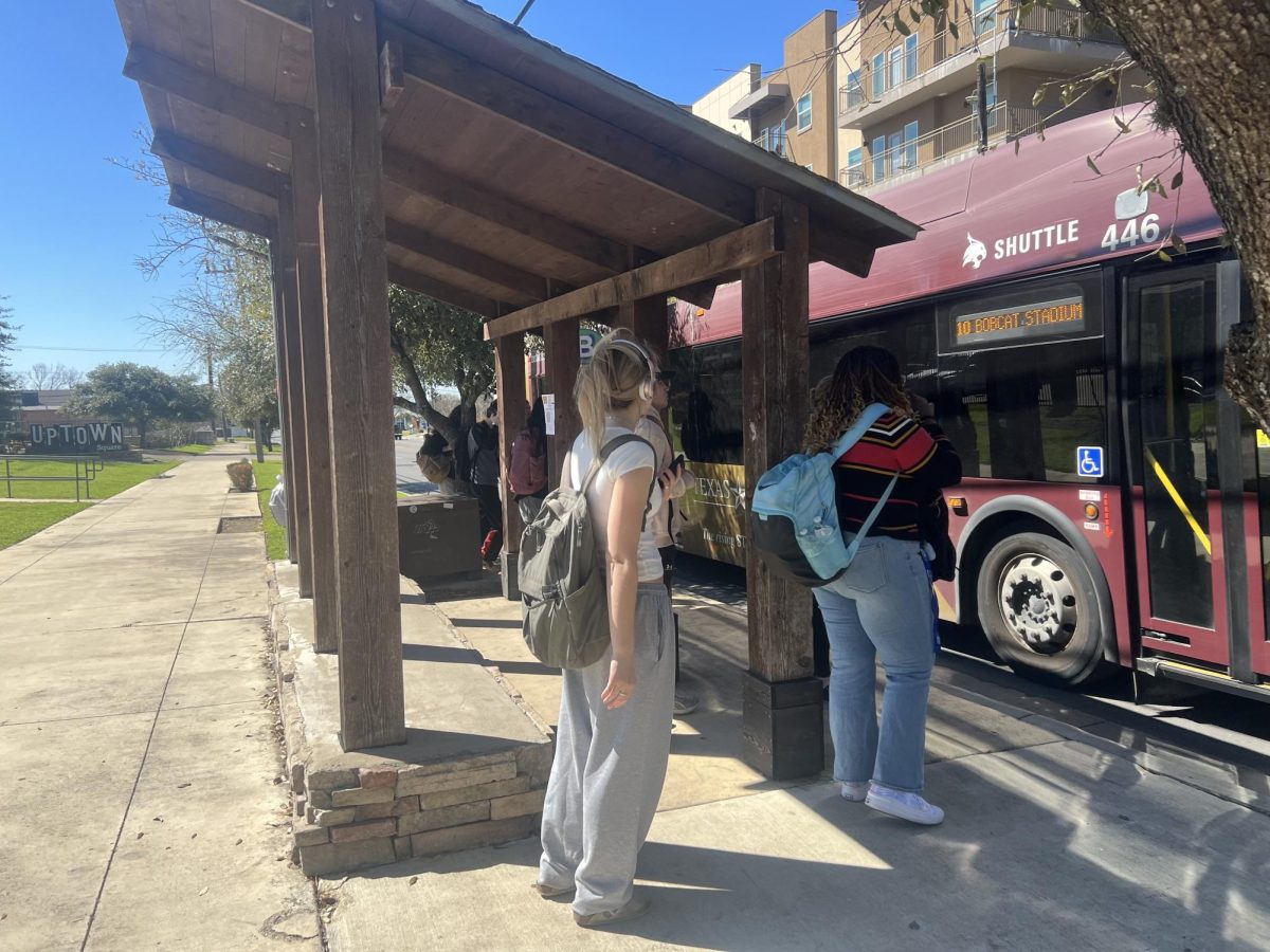 Students utilize off-campus bus stops for transportation, Monday, Feb. 19, 2024, in San Marcos.