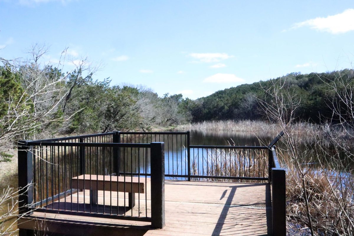 A resting area brings peace surrounded by a body of water, Sunday, Feb. 11, 2024, at Meadow’s Center Hiking Trail.