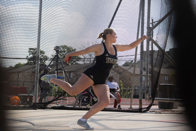 Sophomore thrower Elisabet Runarsdottir competes during the Charles Austin Classic, Saturday, March 23, 2024, at the Texas State Track & Field Complex. 