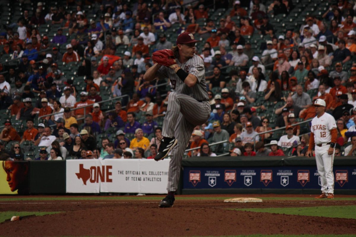 Texas State sophomore pitcher Taylor Seay (29) pitches the 3rd inning,  March 2, 2024, Minute Maid Park.