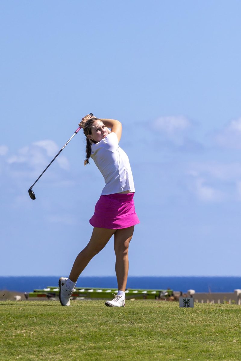 Texas State sophomore golfer Yvonne Chamness hits the ball during theDr. Donnis Thompson Invitational at Hokuala. Monday, March. 18, 2024, in Lihue, Hawaii.