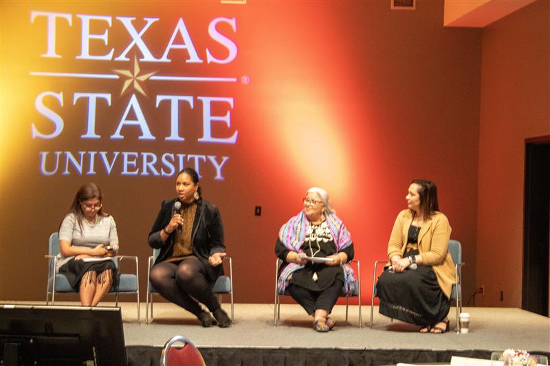 Panelists (From Left to Right) Cynthia Hernandez, Zenarae Antoine, Bobbie Garza-Hernandez and Jessica Gendron speak at Embracing Your Power, Thursday, March 21, 2024, in LBJ Student Center Ballroom. 