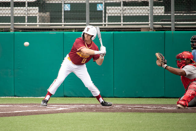 Texas State senior center fielder Kameron Weil (11) prepares to hit the ball, Saturday, March 30, 2024 at Bobcat Ballpark.