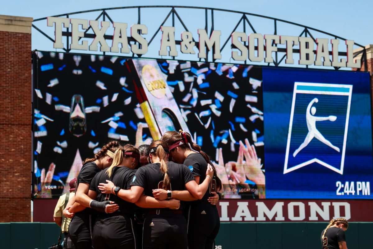 Texas State softball players gather ahead of the game versus Penn State at the NCAA Regionals tournament, Friday, May 17, 2024, at Davis Diamond in College Station, Texas. 