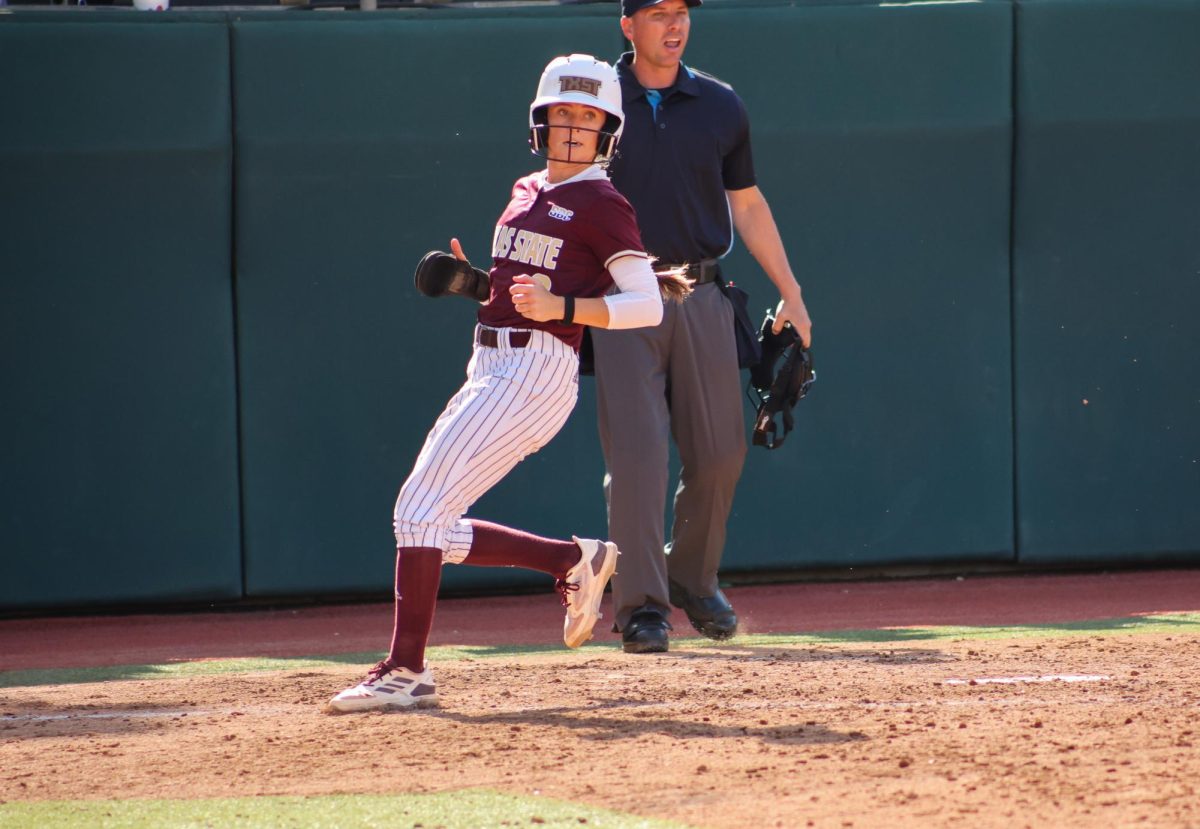 Texas State senior utility Hannah Earls (3) advances to a base during the game against #1 Texas, Wednesday, April 10, 2024, at Red & Charlie McCombs Field in Austin.