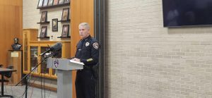 San Marcos Police Chief Stan Standridge answers questions from the press about body camera footage in Malachi Williams' shooting on Aug. 8, 2024 at SMPD in San Marcos.