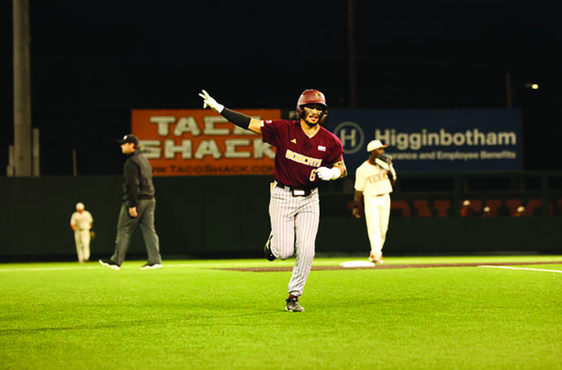 Texas State senior infielder Alex Gonzalez (6) celebrates a run three home run during the game against Texas, Wednesday, April 10, 2024, at UFCU Disch-Falk Field in Austin.