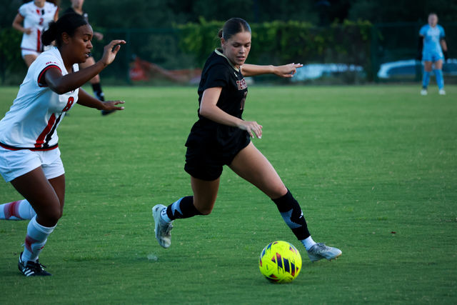 Texas State midfielder junior Lily Erb (11) runs to meet the pass during the game against Incarnate Word, Sunday, Aug. 25, 2024, at Bobcat Soccer Complex.