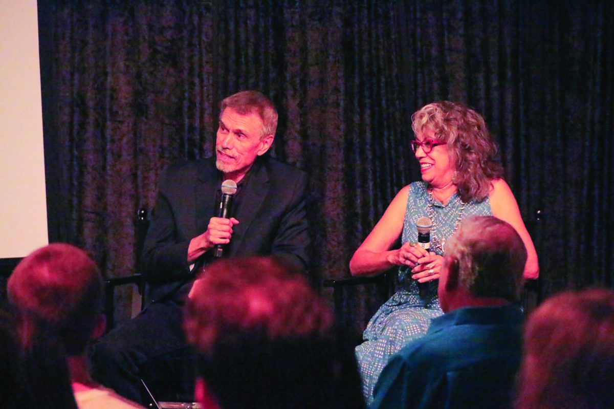 Co-Stars Marco Rodriguez (left) and Rose Portillo (right), talk about their experience being on set in the “and the earth did not swallow him” acclaimed film, Thursday, Sept. 19, 2024, at The Wittliff Collections in Alkek Library.