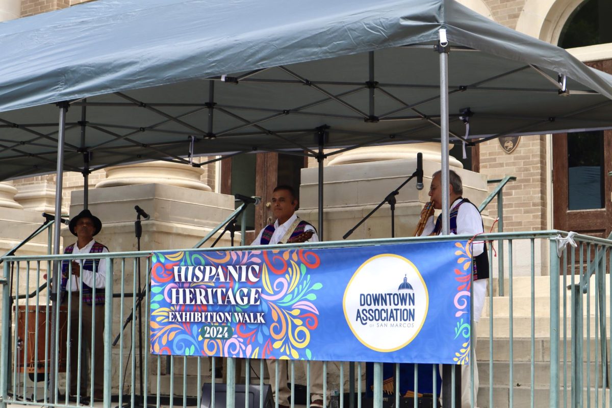 Local band Andy and Fusion playing traditional South American music during the Hispanic Heritage Exhibition Walk, Saturday, Sept.14, 2024, at Hays County Historic Courthouse in San Marcos.