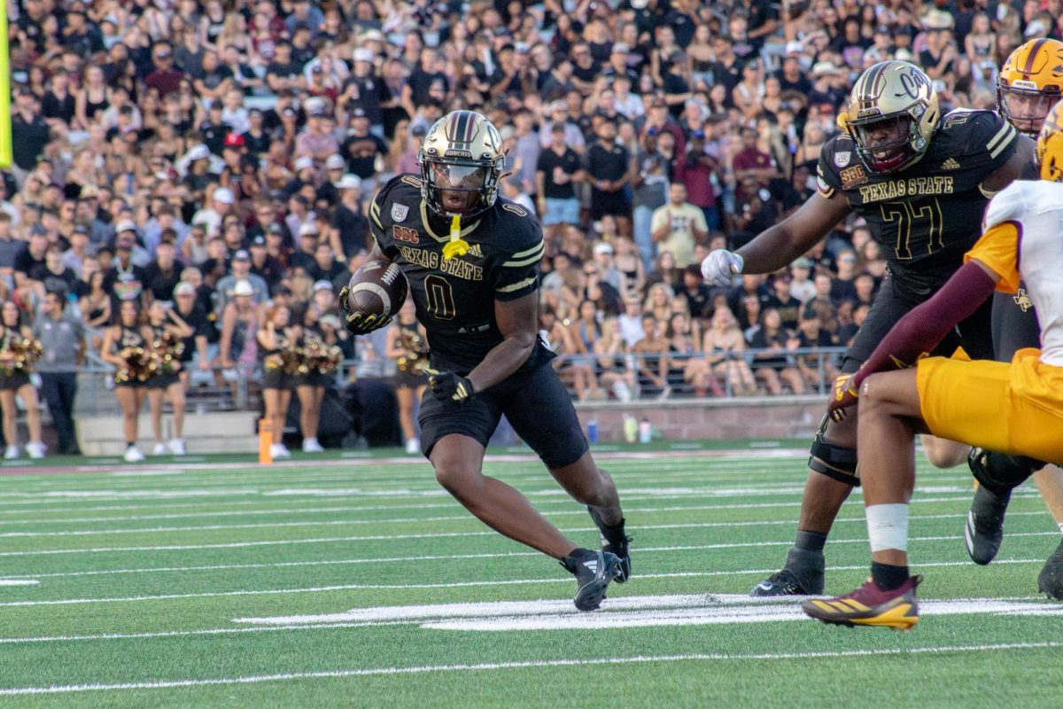 Texas State senior wide receiver Jaden Williams runs a jet sweep versus Arizona State, Thursday, Sept. 12, 2024, at Jim Wacker Field at UFCU Stadium.