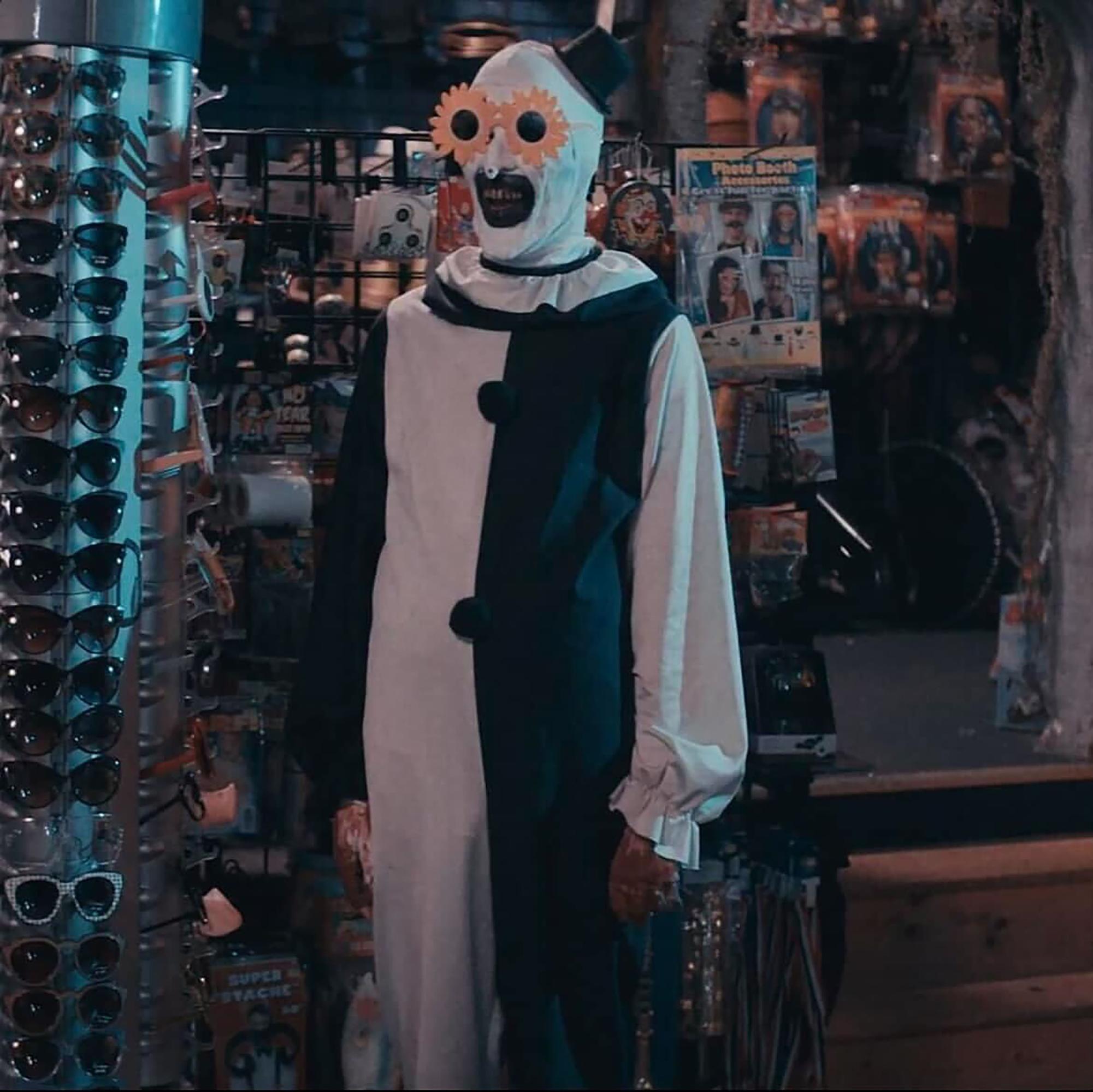 Actor David Howard Thornton dresses up as Art the Clown from the movie Terrifer 2, Saturday, Sept. 17, 2022, at Freaky Findz in New Braunfels. This movie scene was filmed in the store. Photo courtesy of the Terrifer movie franchise.