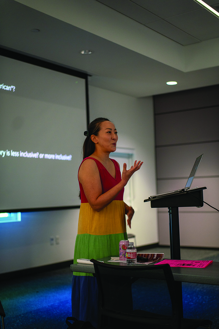 Cornell University Assistant Professor, Alice J. Lee, presents Asian American history as American history during a philosophy dialogue, Wednesday, Sept. 25, 2024, at the San Marcos Public Library.