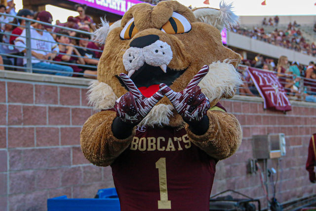 Texas State mascot Boko during the game against Lamar, Saturday, Aug. 31, 2024, at Jim Wacker Field at Jim Wacker Field at UFCU Stadium. 