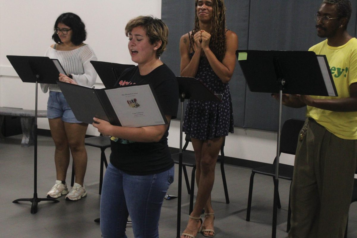 Texas State performance and production major sophomore Cam Gutierrez, as “Erik/La Bruja”, performs a reading, Wednesday, Sept. 4th, 2024, at the Theatre Center. 