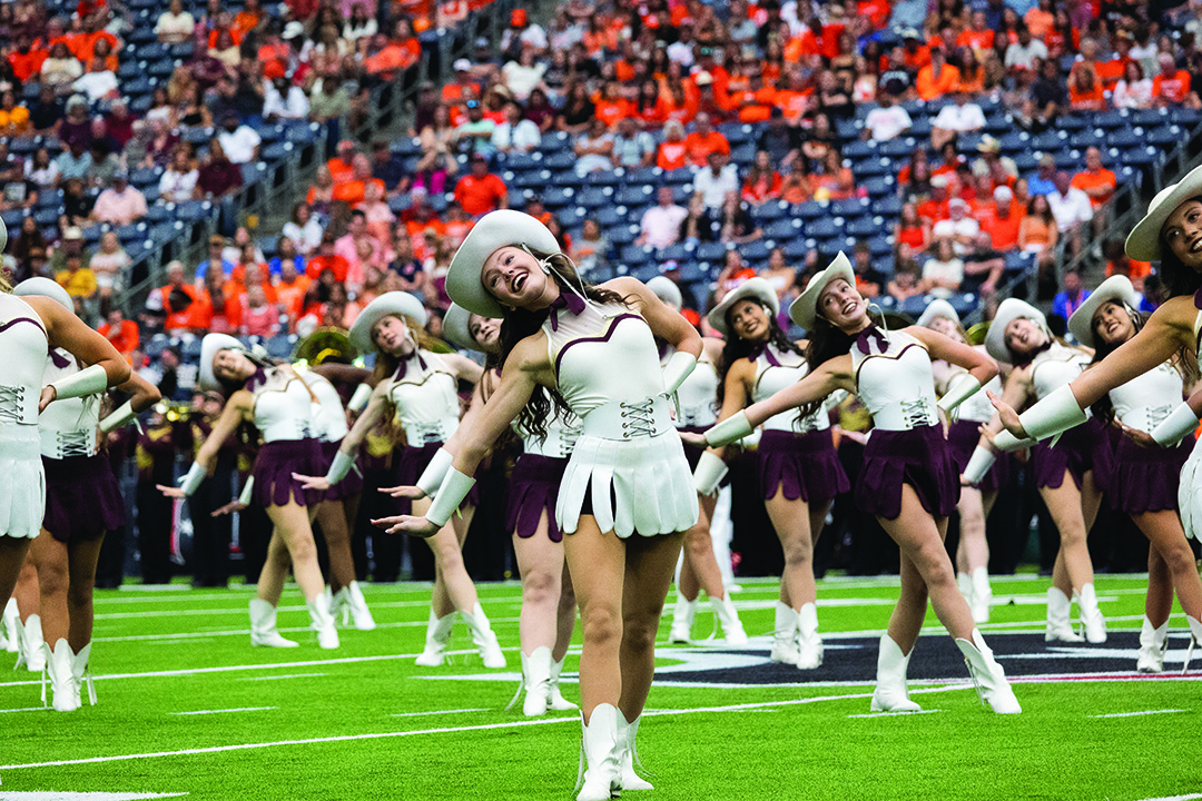 Texas State freshman lieutenant Molly Bender performs during the halftime show at the H-Showdown against Sam Houston State, Saturday, Sept. 28, 2024, at NRG Stadium.