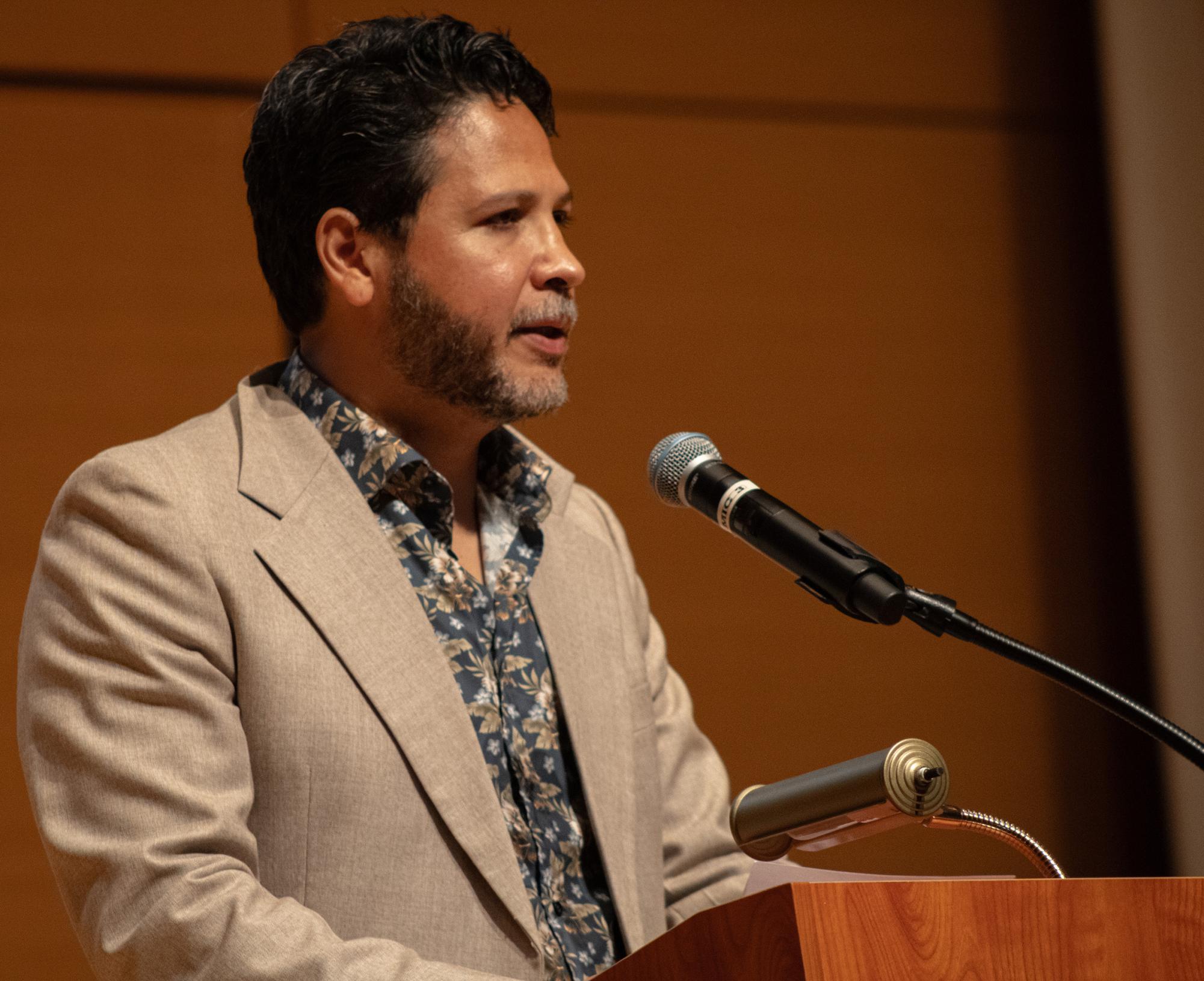 APCE doctoral student and SJMC adjunct faculty Sergio Carvajal-Leoni shares his story about how growing up in a diverse and divided society showed him the power of perspectives during Star Stories, Wednesday, Oct. 23, 2024, at the Performing Arts Center.