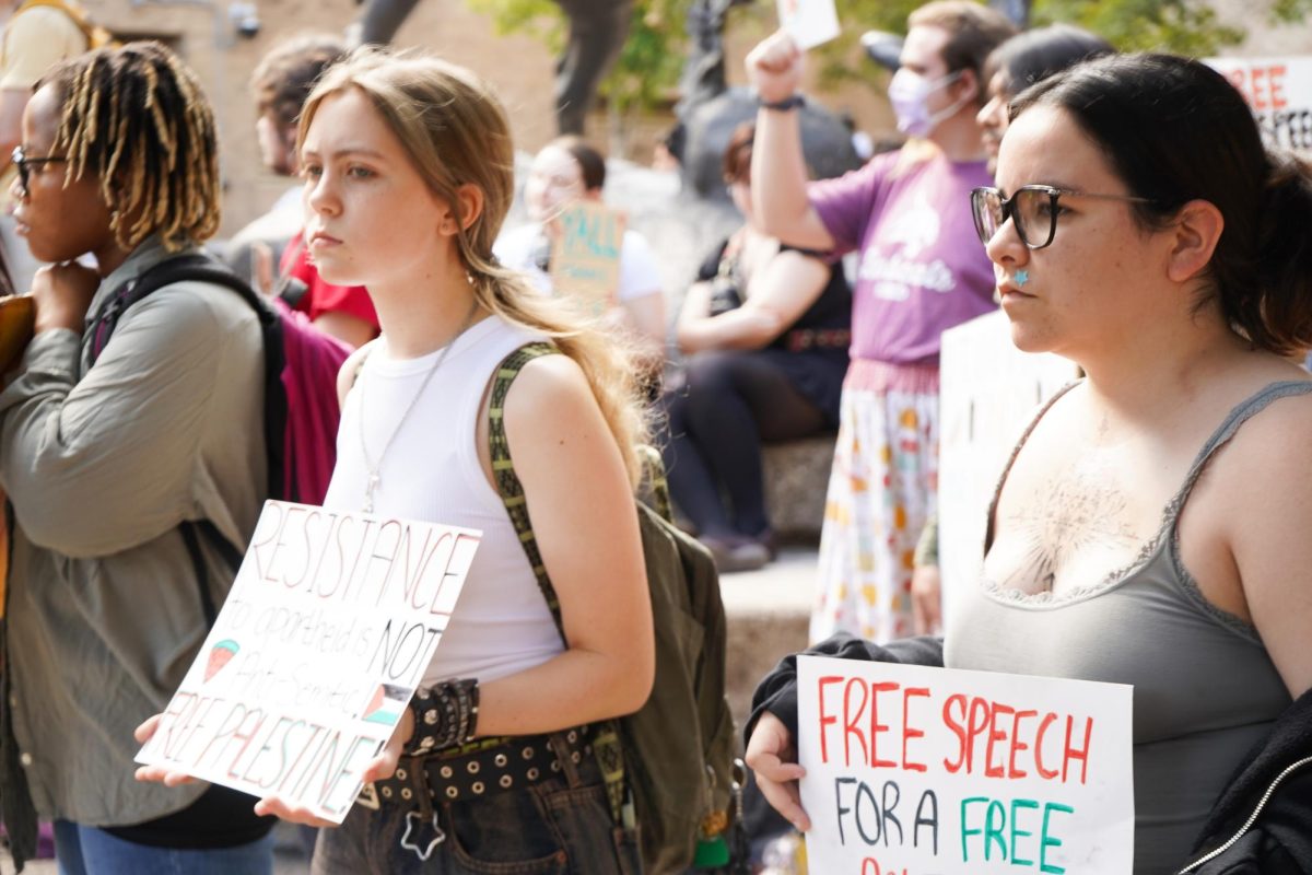 Students hold signs for Palestine, Wednesday, Nov. 13, 2024, at the Stallions.