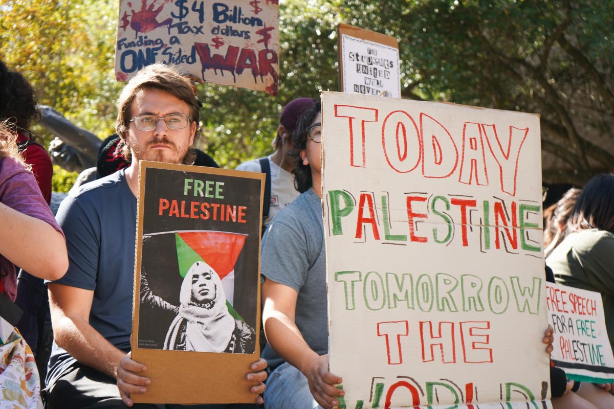 Students show their support for a free Palestine, Wednesday, Nov. 13, 2024, at the Stallions. 