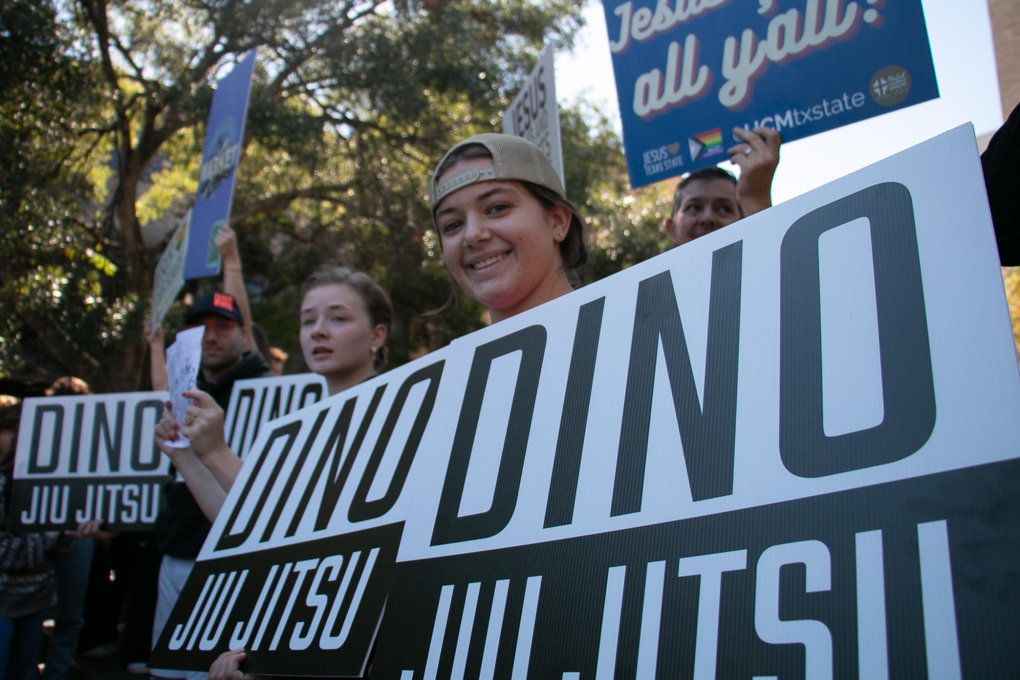 (Photo Gallery) - Demonstrators spark counter-protest of hundreds at TXST