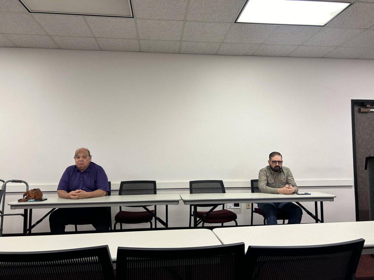 Lorenzo Gonzalez and Roland Saucedo debate their platforms, vying for the City Council Place 5 seat in the runoff election, Saturday, Nov. 23 in LBJ Student Center at Texas State.