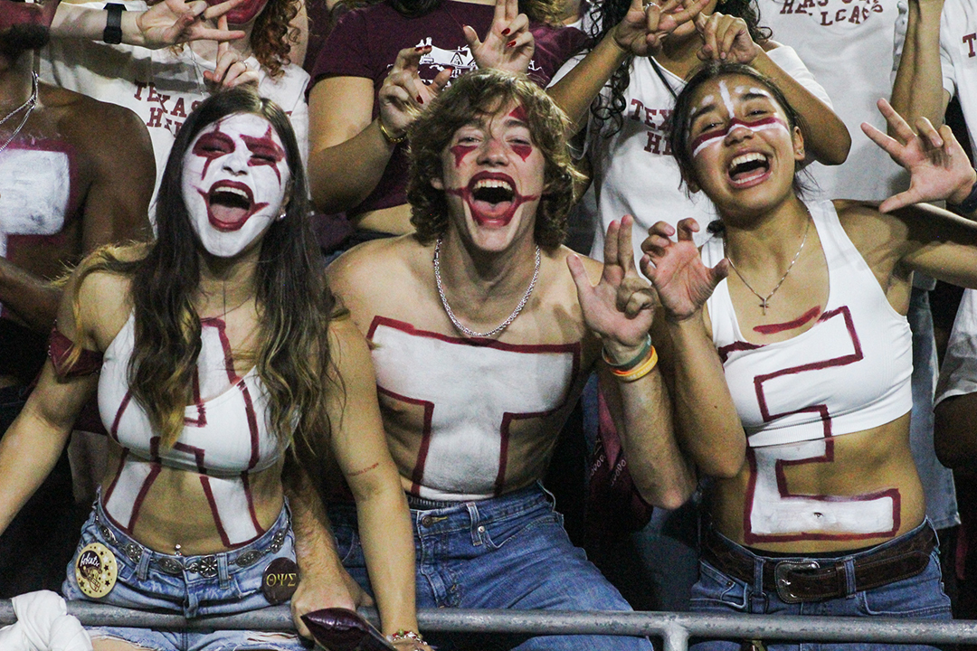 Students support the Texas State football team from the student section during the game versus Louisiana, Tuesday, Oct. 29, 2024, at UFCU Stadium.