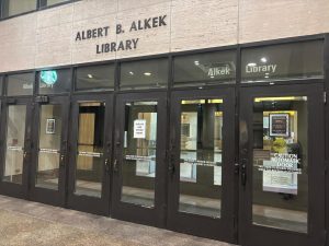 Outside of Alkek Library, Thursday, Dec. 12, 2024, at Texas State.