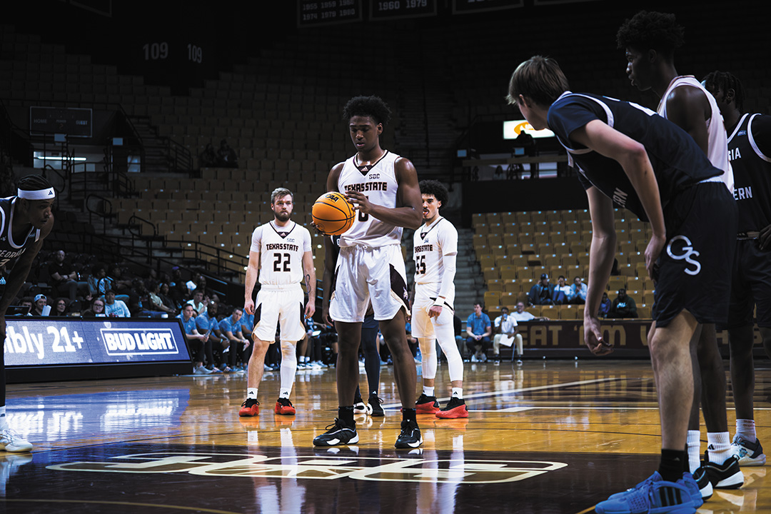 Texas State forward junior Austin Green (6) walks up to the free throw line against Georgia Southern, Saturday, Dec. 21, 2024 at Strahan Arena.