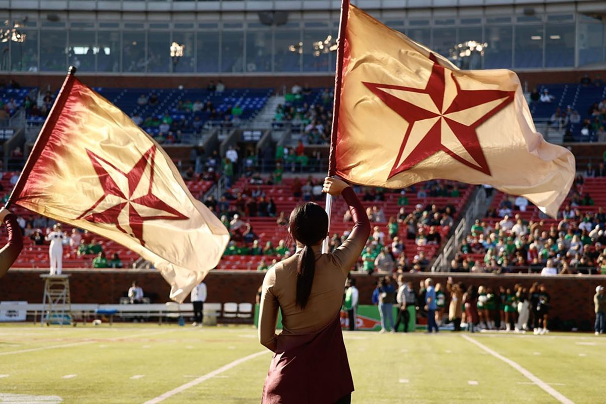 Texas State color guard prepare to preform before the SERVPRO First Responder Bowl, Friday, Jan. 3, 2025, at Gerald J. Ford Stadium.