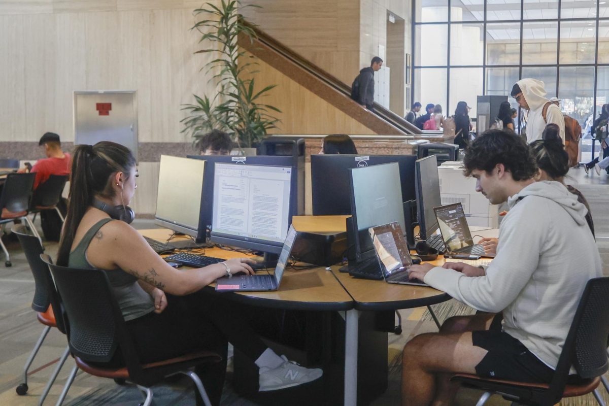 Texas State students study on the second floor of the library, Monday, Feb. 3, 2025 at Alkek.