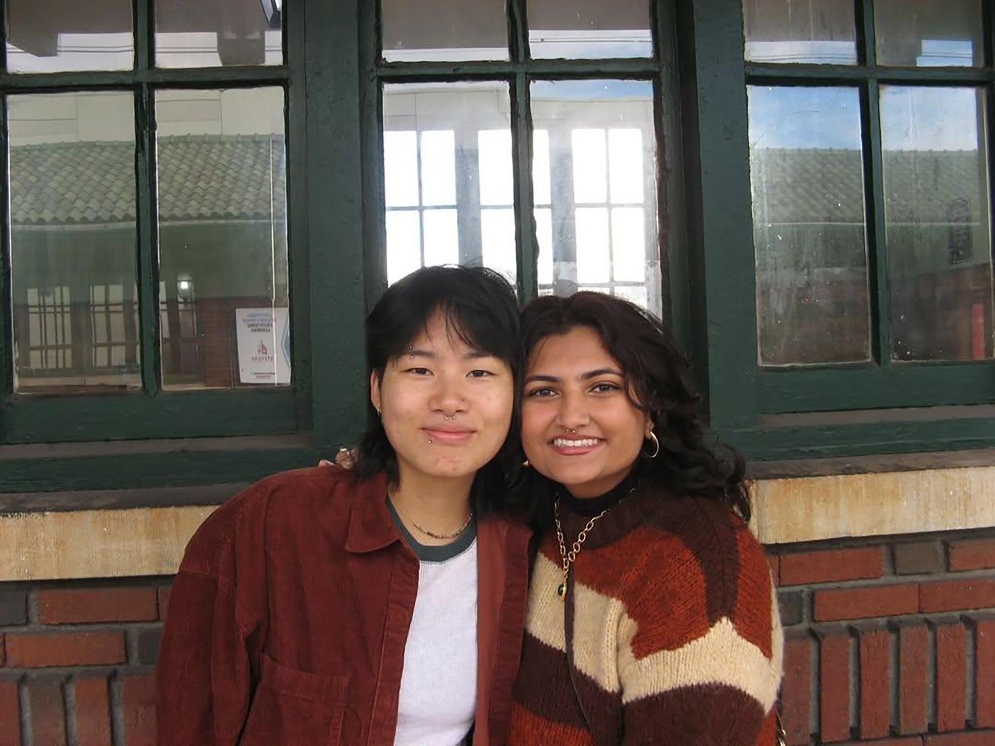 Digital media innovation sophomore Aubrey Weinstein (Left) and sociology junior Prasamsa Kharel (Right) wait for a train to go to New York City, Wednesday, Jan. 31, 2024, at the South Orange Station in New Jersey. Photo courtesy of Lisa Weinstein.