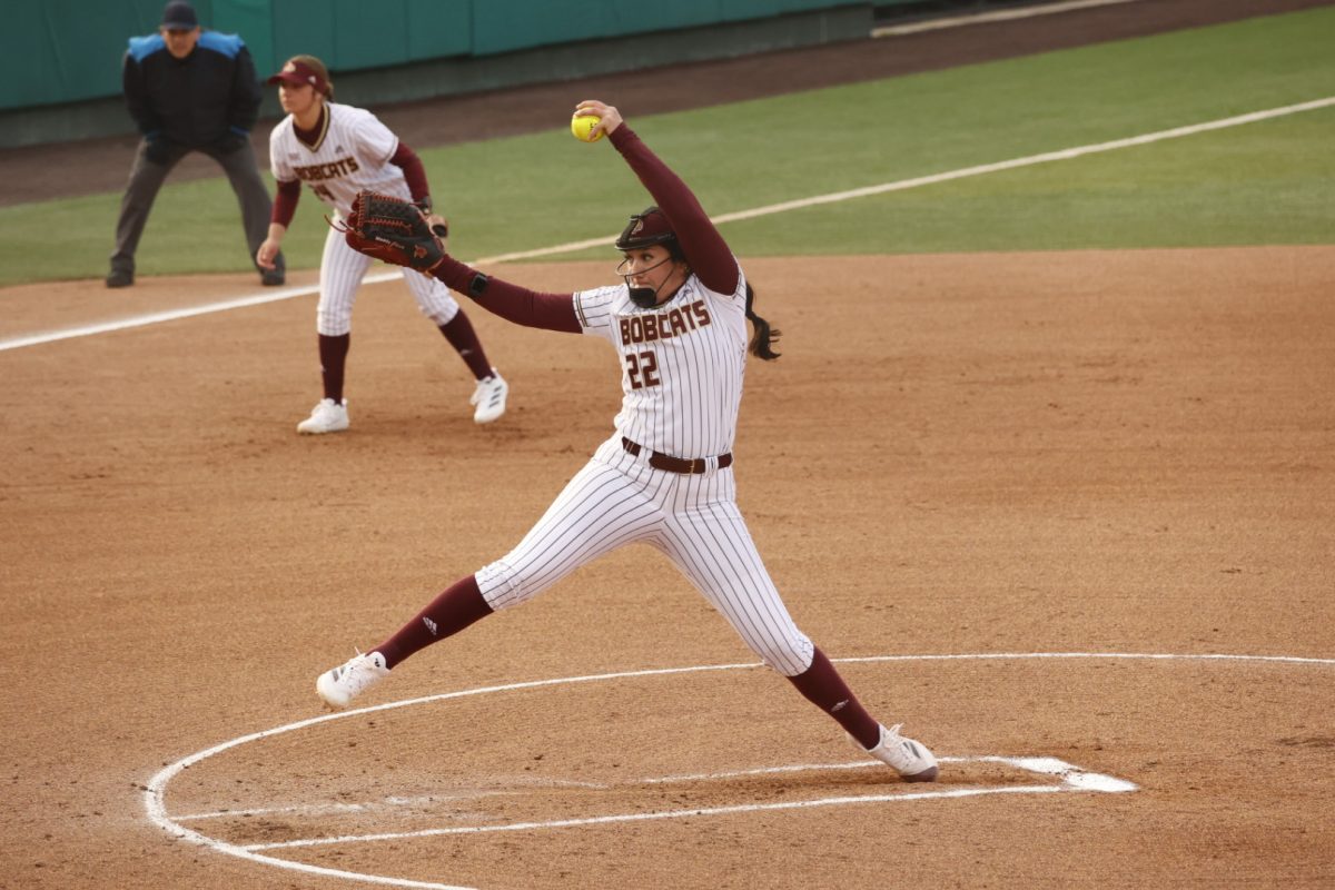 exas State pitcher sophomore Madison Azua (22) goes to throw the ball during the game against Stephan F. Austin, Thursday, Feb. 13, 2025, at Bobcat Softball Stadium. Bobcats beat the Lumberjacks 3-1.