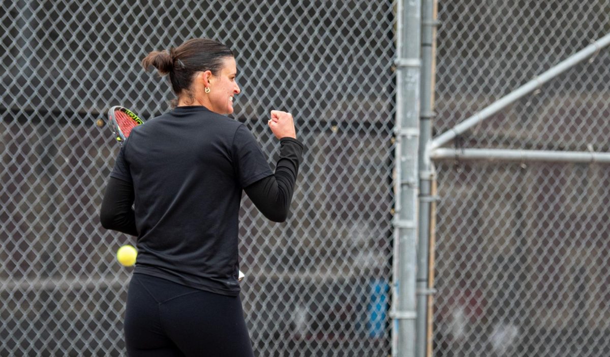 Texas State senior Sofia Fortuno celebrates after a winning hit against Tarleton State on Feb. 14, 2025.